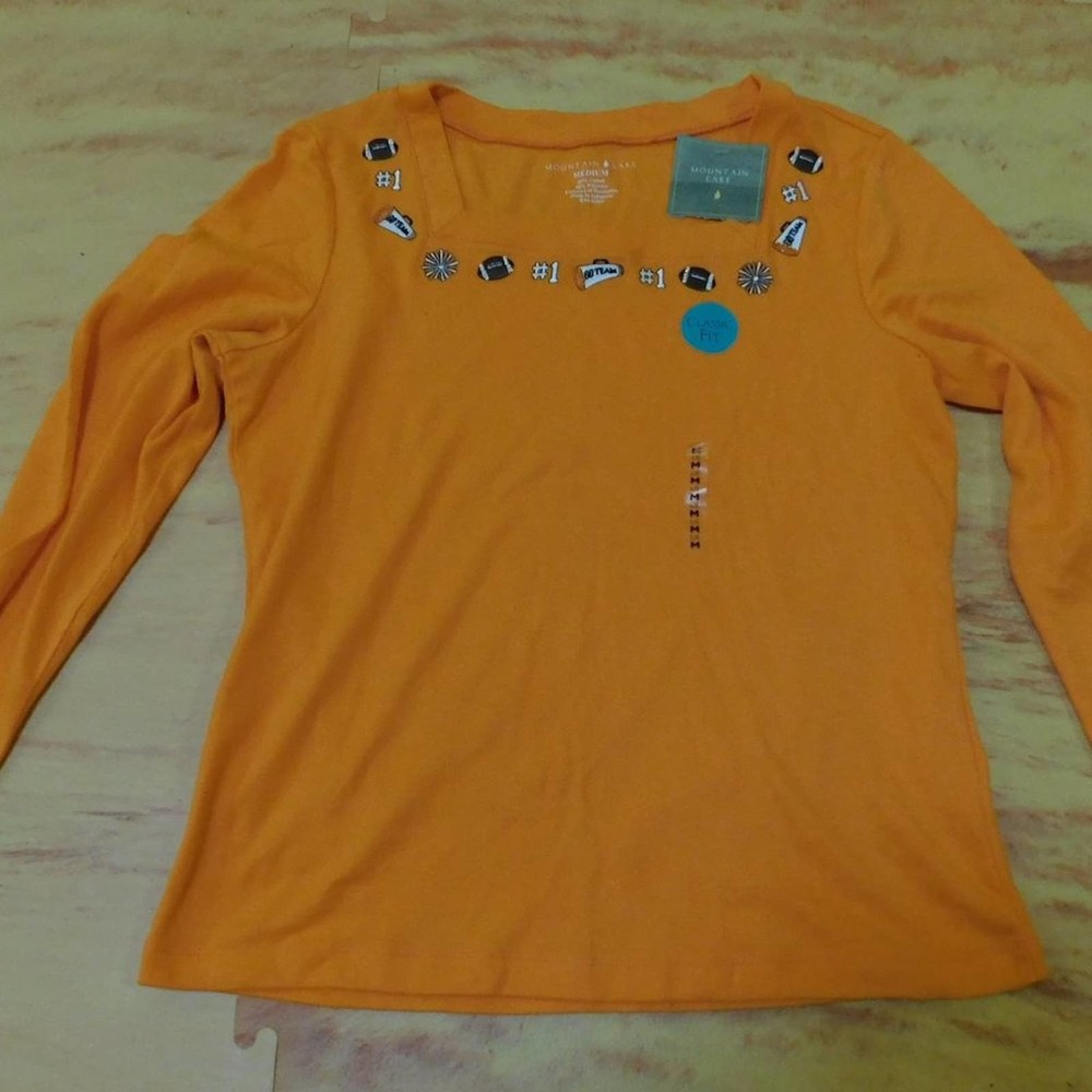 Mountain Lake Orange Football design T-shirt MEDIUM